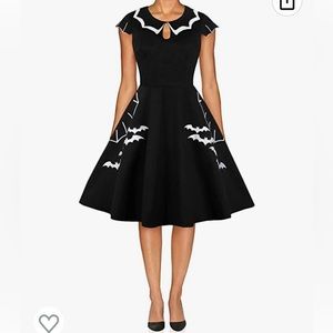 Bat Spider Web Embroidery Dress A-Line Cocktail Dress with Cap Sleeves